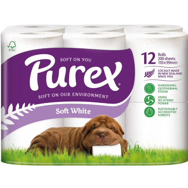 Purex Soft White Toilet Paper Tissues 2ply 12pk