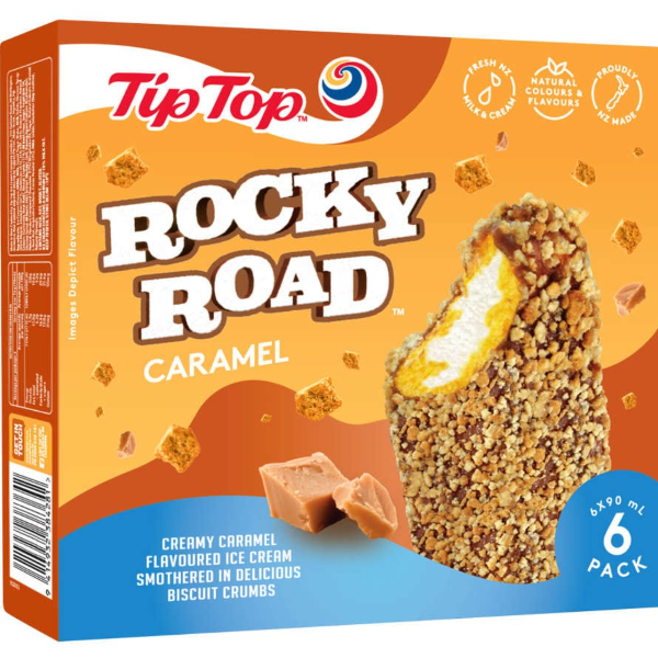 Tip Top Ice Cream Rocky Road Caramel Bar 6pk 540ml