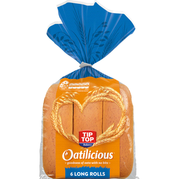 Tip Top Oatilicious Long Rolls Unsliced 6pk