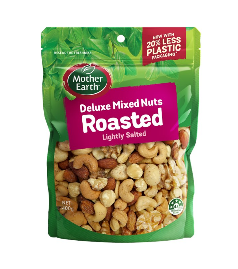 Mother Earth Lightly Salted Roasted Deluxe Mixed Nuts 400g