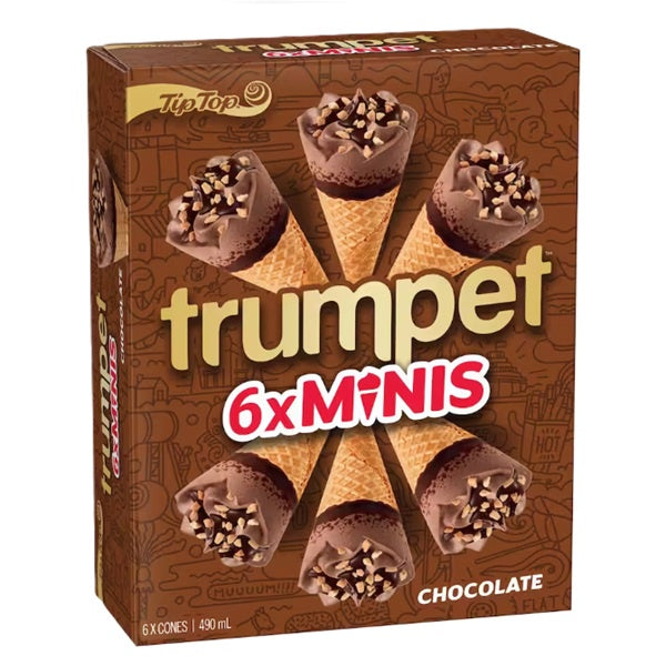 Tip Top Trumpet Mini Chocolate Ice Cream On Cone 6pk 490ml