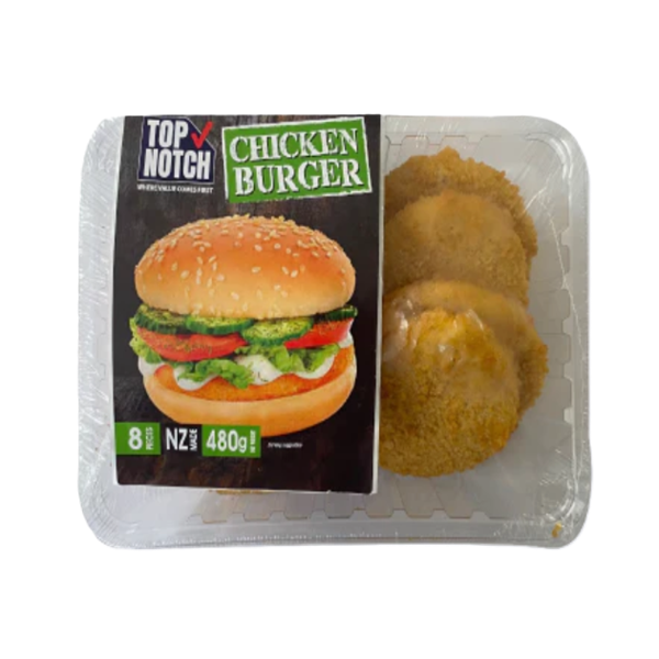 Top Notch Frozen Crumbed Chicken Burgers 8pk 480g