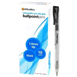 OfficeMax Black Retractable Ballpoint Pens Medium Tip Clear 10pk