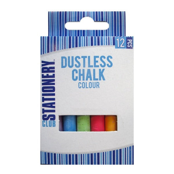 Club Stationery Dustless Chalk Coloured 12pk