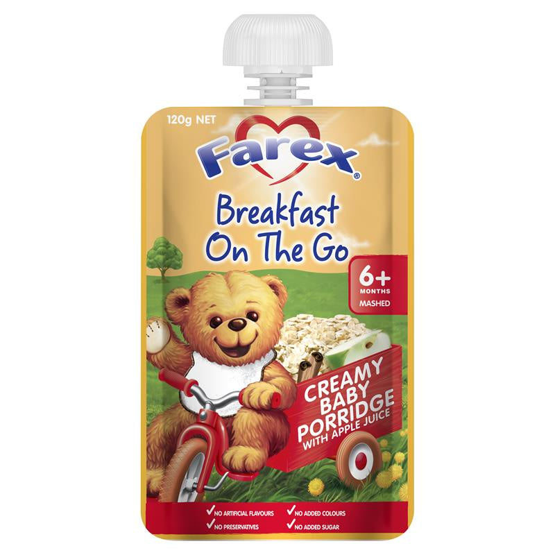Farex Breakfast On the Go Creamy Baby Porridge With Apple 6+ Months Pouch 120g