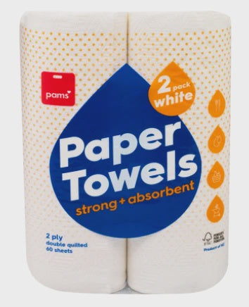 Pams Classic White 2Ply Paper Towels 2pk