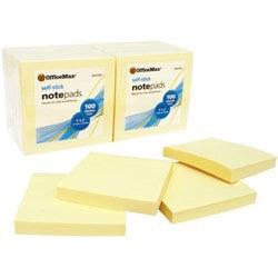 OfficeMax Self-Stick Notes 76x76mm Yellow 100 Sheets 12pk