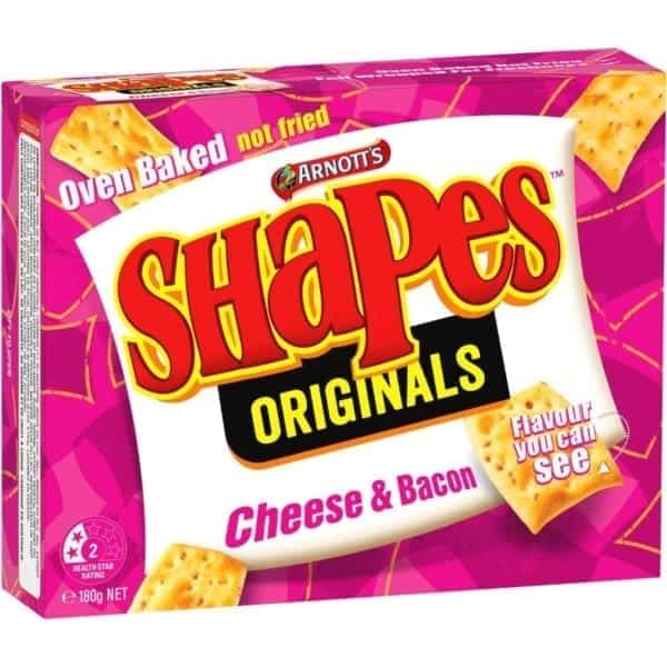 Arnotts Shapes Cheese & Bacon Crackers 180g