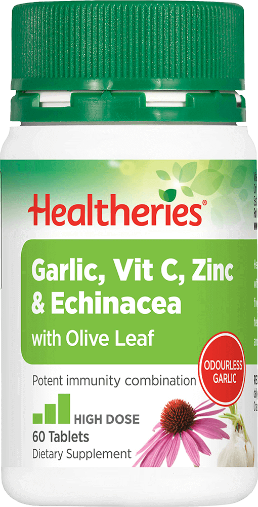 Healtheries Garlic Vit C Zinc & Echinacea With Olive Leaf Tablets 60pk