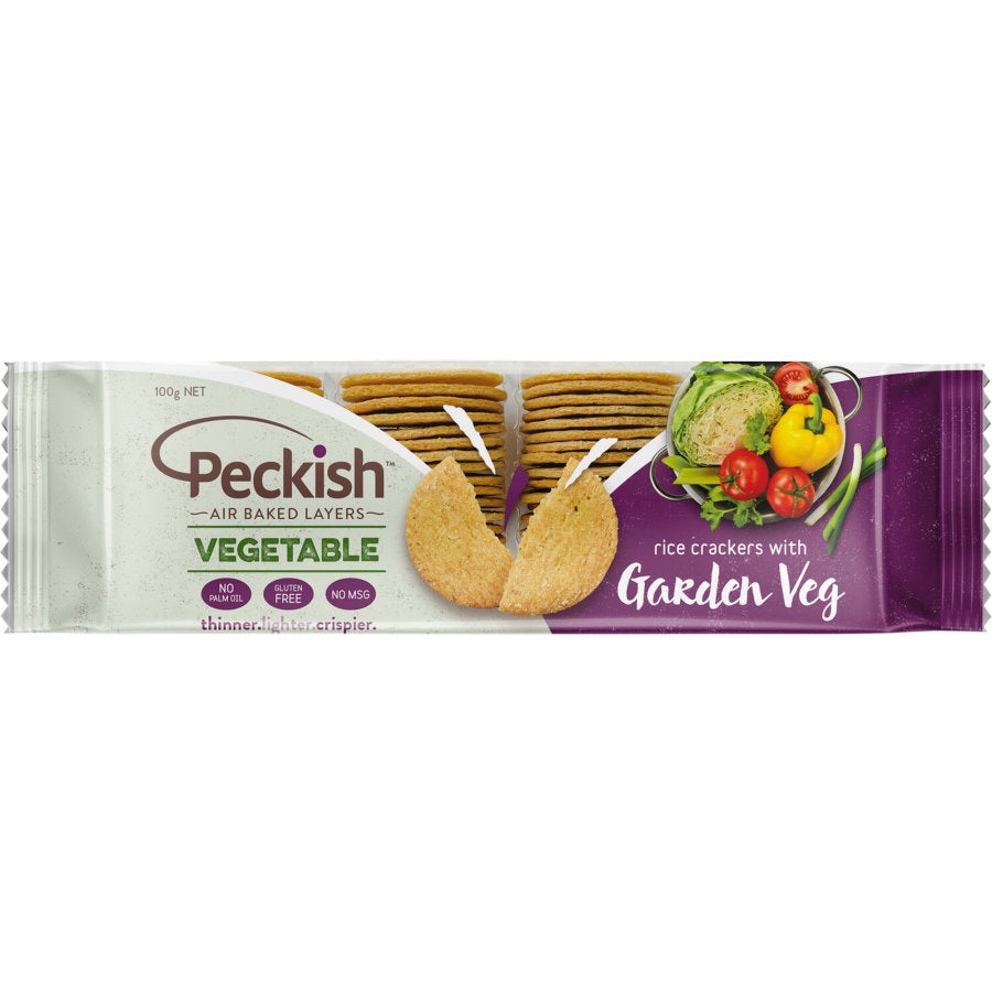Peckish Vegetable Rice Crackers with Garden Veges 100g