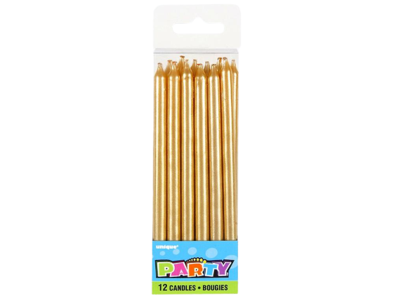 Hoorah Long Gold Candles 12pk