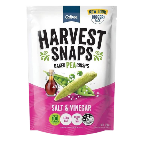 Calbee Harvest Snaps Salt & Vinegar Baked Pea Crisps 120g