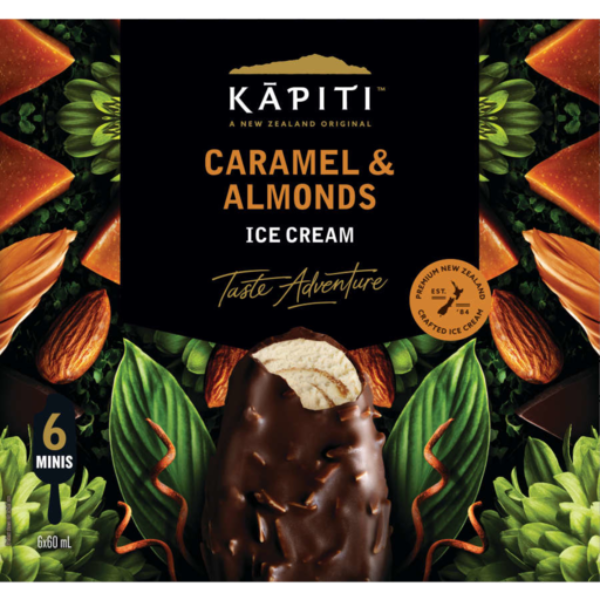 Kapiti Caramel & Almonds Ice Cream Minis On Stick 6pk x 60ml