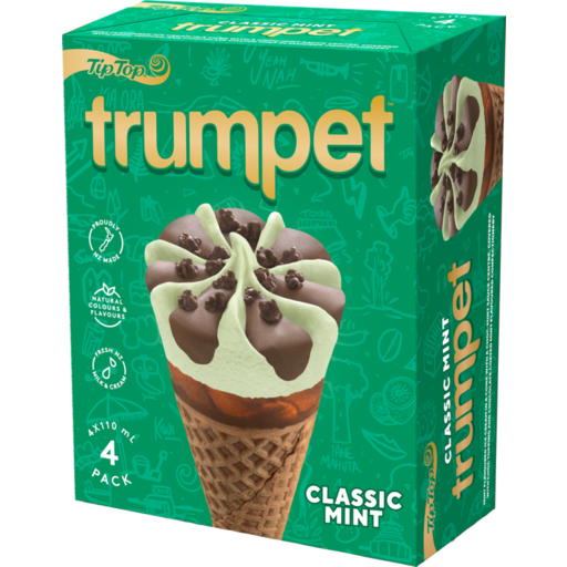 Tip Top Trumpet Mint Ice Cream On Cone 4pk