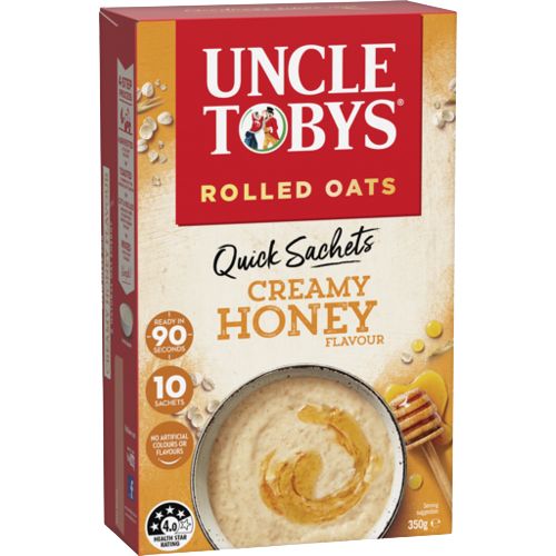 Uncle Tobys Rolled Oats Quick Sachets Creamy Honey 10pk 350g