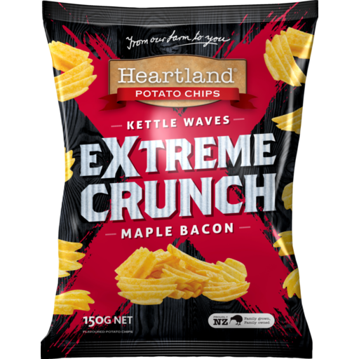 Heartland Extreme Crunch Maple Bacon Kettle Waves Potato Chips 150g