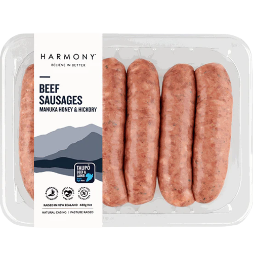 Harmony Beef Sausages w/Manuka & Hickory 480g
