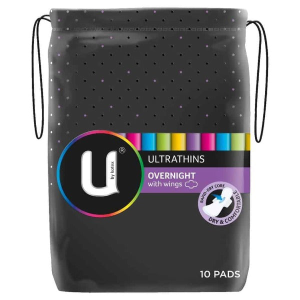 U by Kotex Ultrathins Overnight Regular Pads With Wings 10pk